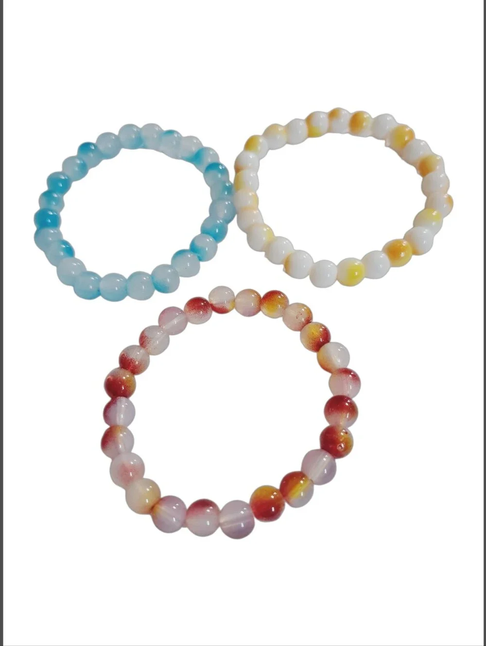 Slip-on Glass Beads Bracelets w/ Miscellaneous Color & Designs (3 Pcs) NWOT